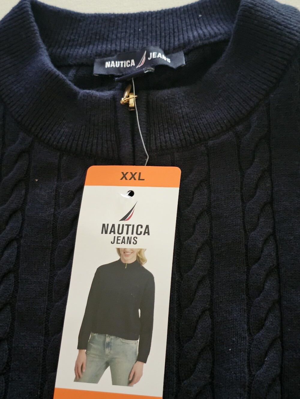 Nautica Jeans Women's Cable Knit Full Zip Sweater Navy, Size XXL (New)